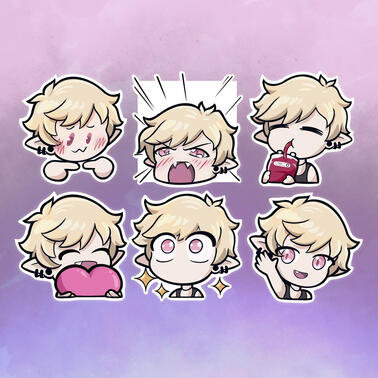 twitch emotes of a vampire: shy, scream, sip, heart, wow, wave